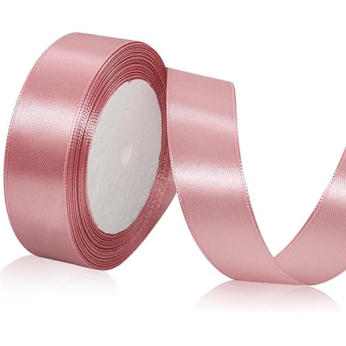 Rose Pink Satin Ribbon for Mothers Day Gift Wrapping 1 Inch x 25 Yards Rose Gold Ribbon, Flower Bouquet Accessories, Ribbons for Crafts, Hair Bows,Wedding Invitation Party Decor