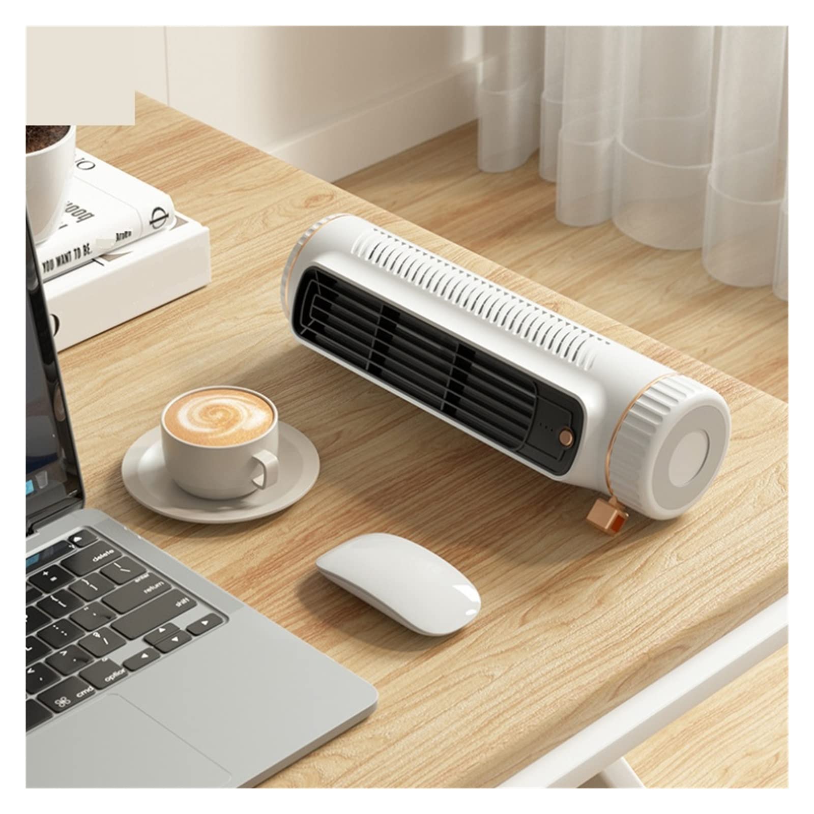 Piccolo Ventilatore a Torre Senza Foglie, Ricarica USB da Tavolo, Ventilatore Elettrico Verticale Portatile per Uso Domestico, a Basso Rumore, per Studenti, Ufficio, Facile da Usare (Verde)
