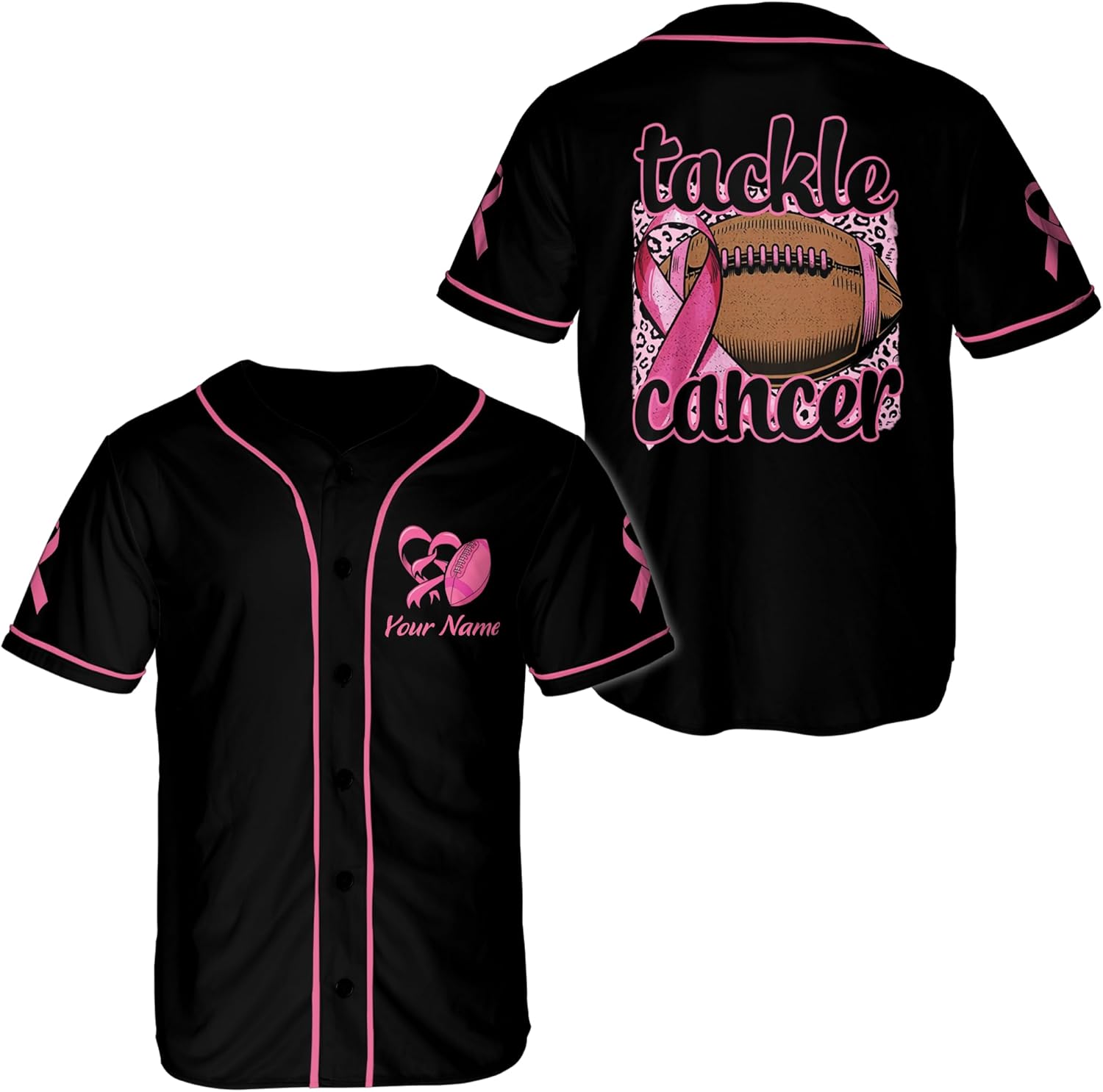 ThuhaTree Store Personalized Breast Cancer Awareness Baseball Jersey XS-5XL, Womens Breast Cancer Baseball Jersey (Black)