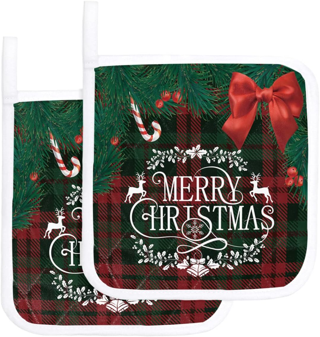 2 Pack Pot Holders Heat Insulation Potholder, Christmas Hot