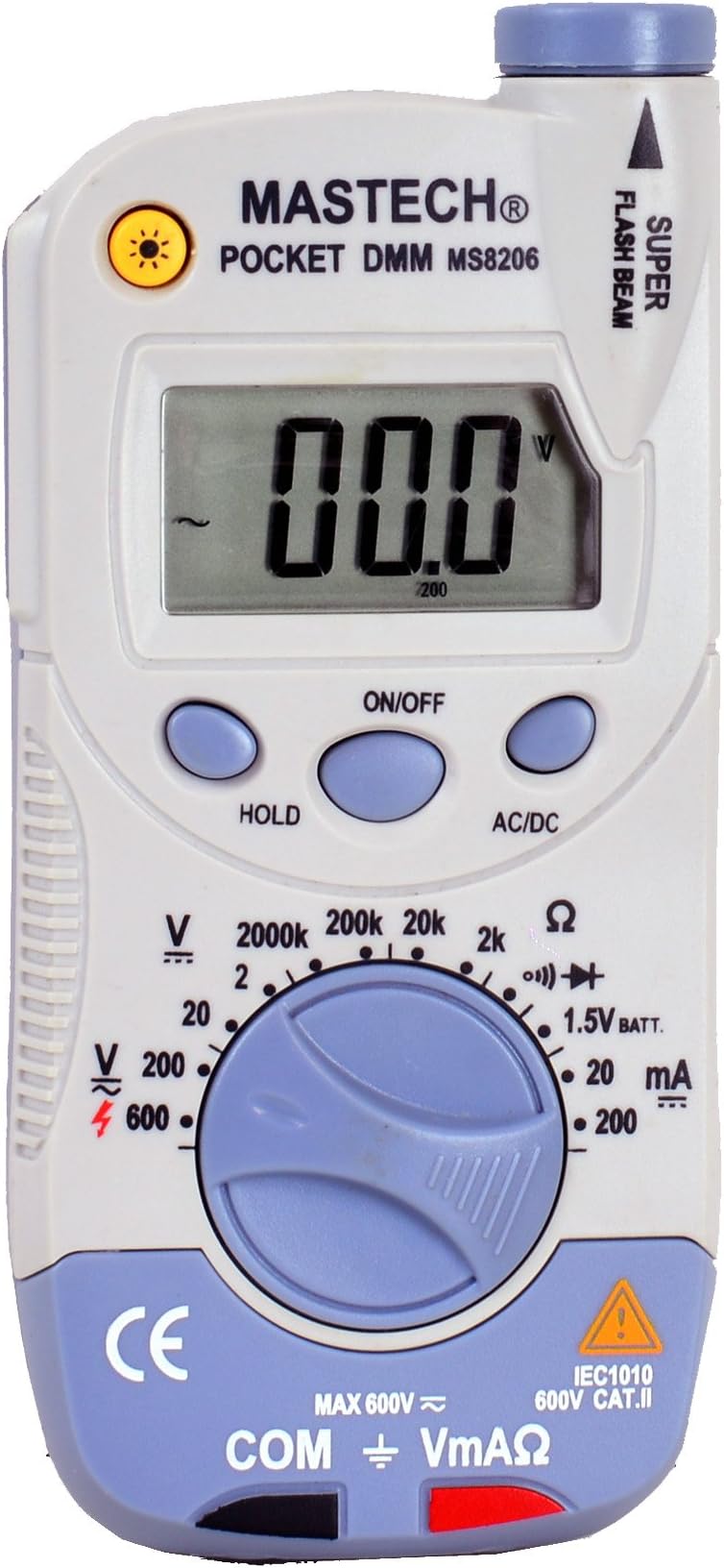 Mastech MS8206 Pocket-Size Digital Multimeter with High Accuracy, Flashlight Light and Super Slim Size