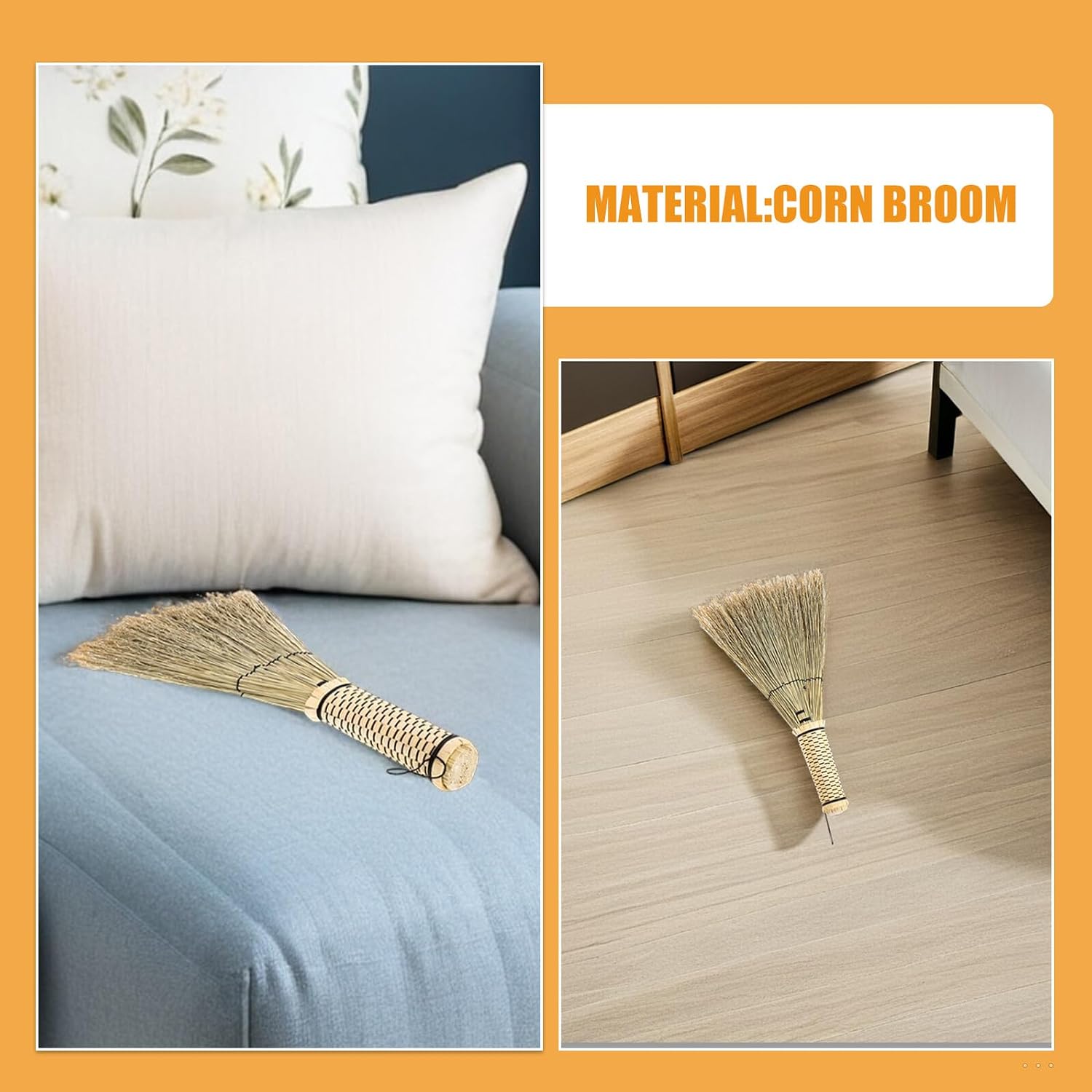 Ipetboom 2pcs Hand Sweeping Brush Set 26cm Straw Craft Small Hand Broom for Indoor Hardwood Floors and Table Cleaning, Natural Straw Material Sweeper for Home Decor and Household Use