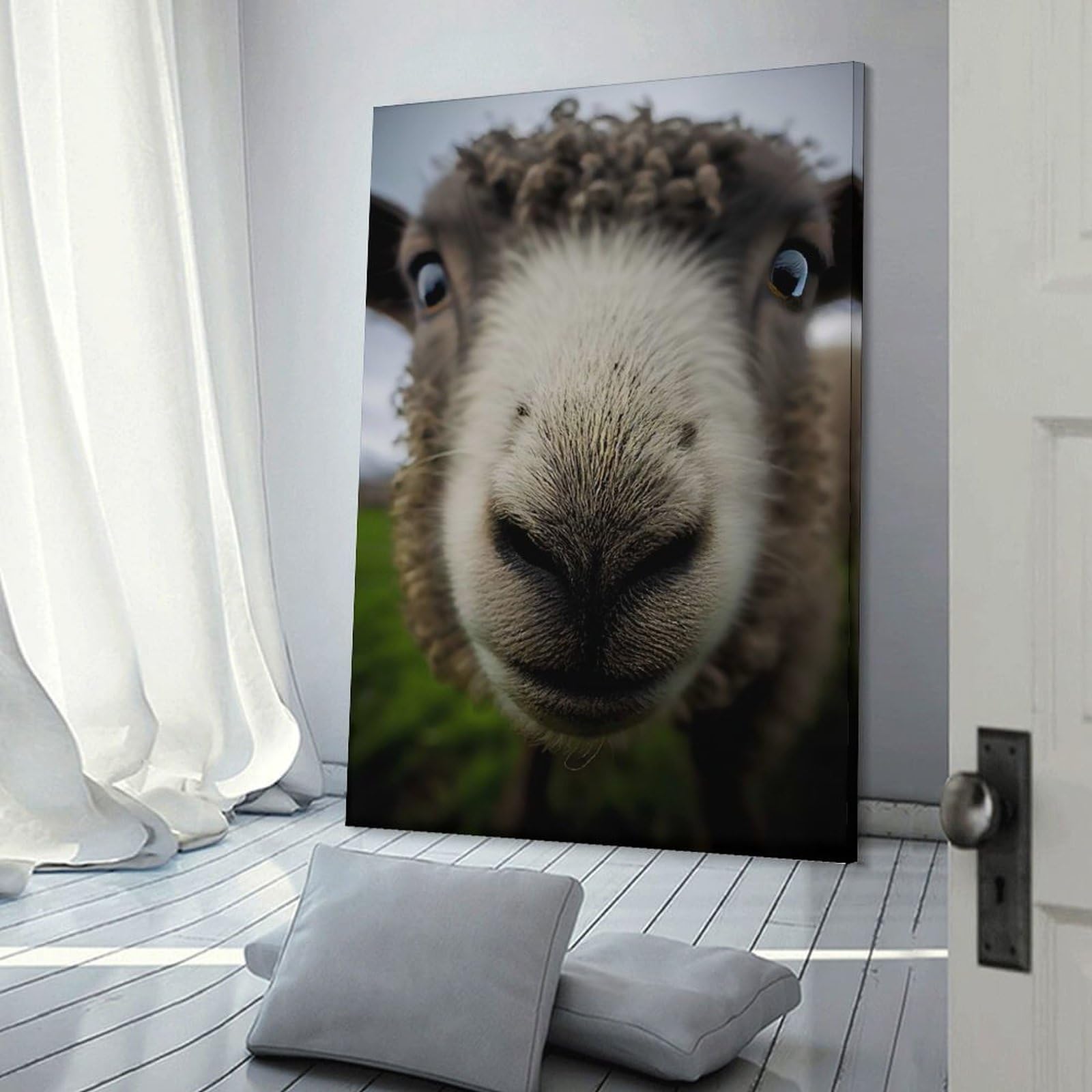 Junmoney Wall Picture Print Sheep with A Big Nose, 24x36inch(60x90cm), for Entrance Walls, Hall Decor Or Foyers, A Neat Decor Update for Hallways