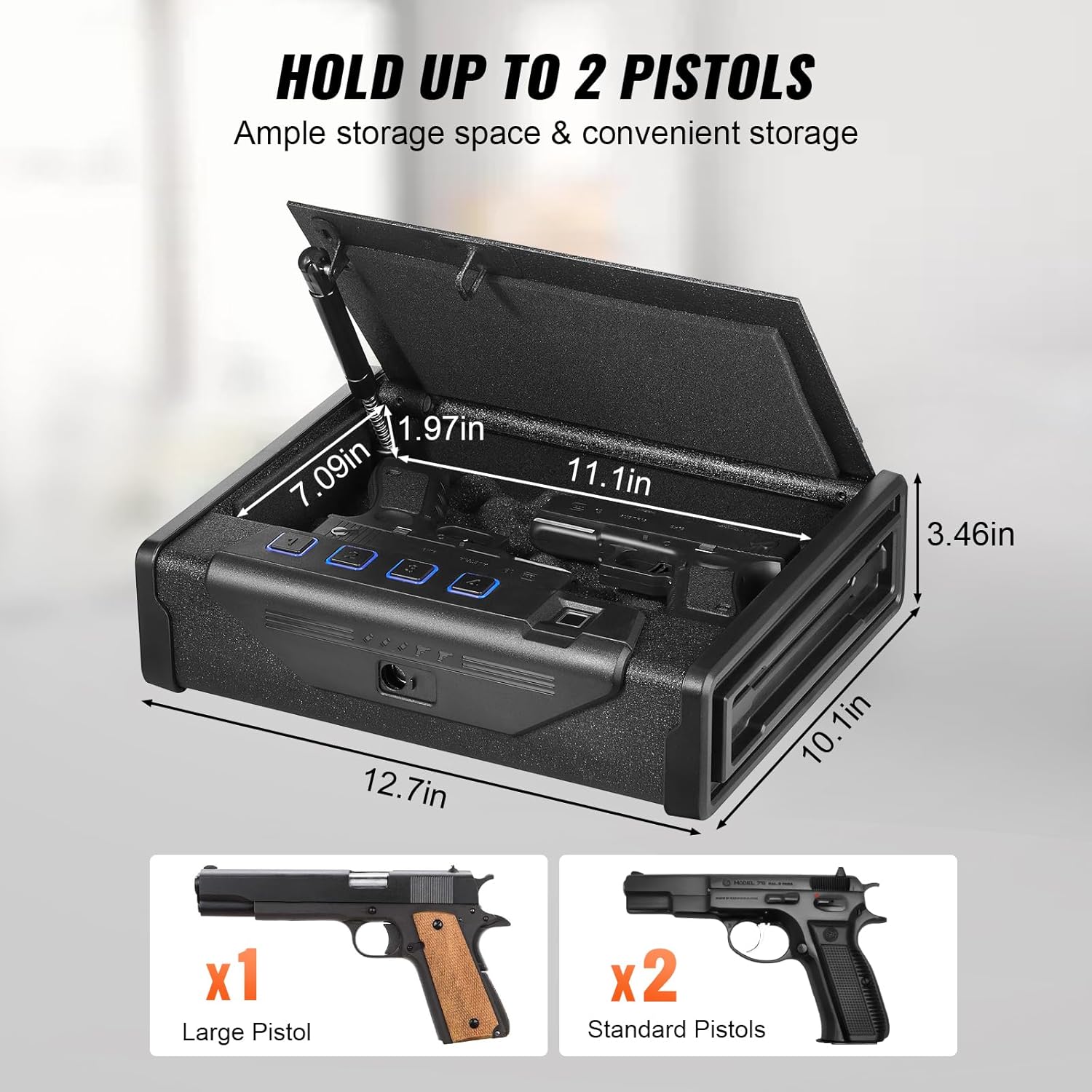 VEVOR Gun Safe for Pistols, Biometric Gun Safe with Three Quick Access Ways of Fingerprints, Passwords and Keys, Handgun Safe for 1 Pistol for Home, Bedside, Nightstand, Wall