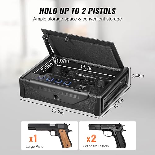 Miniatura 3 de Caja fuerte para pistolas biométricas con tres formas de acceso rápido de huellas dactilares, contraseñas y llaves, caja fuerte para pistola para 2