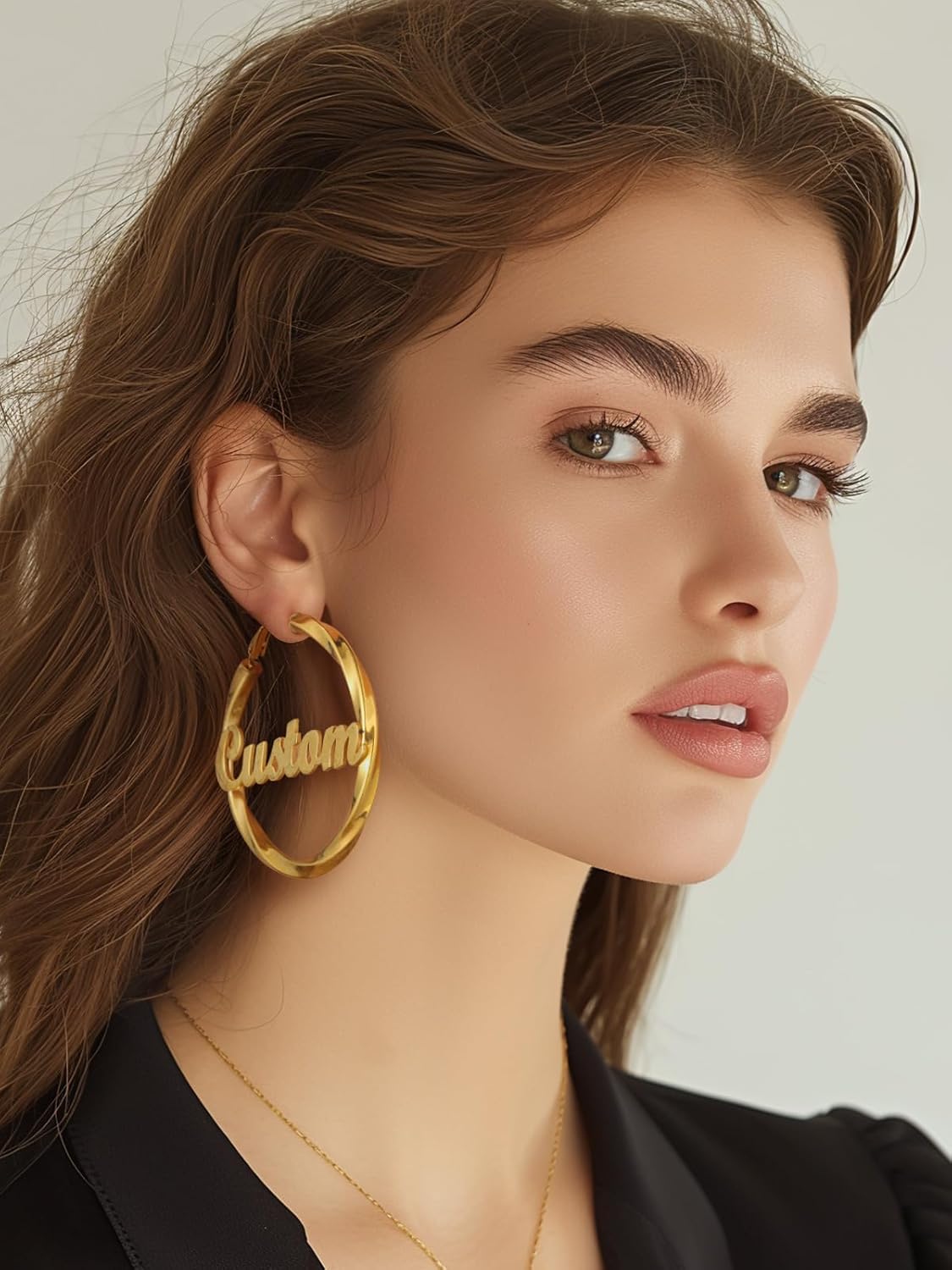 FindChic Twisted Hoop Earrings for Women, Silver/Black/14K Gold Plated Hypoallergenic Hollow Tube Rounded Loop Earrings, 30mm/40mm/60mm/80mm Hoops with Custom Name Options and Gift Box