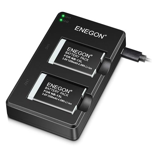 ENEGON NB-13L Lithium Battery Pack(2 Packs) and Dual Charger for Canon PowerShot G5X,G5X Mark II,G7X, G7X Mark II, G7 X Mark III,SX720 HS, SX730 HS, SX740 HS, SX620 HS, G1X Mark III,G9X, G9X Mark II