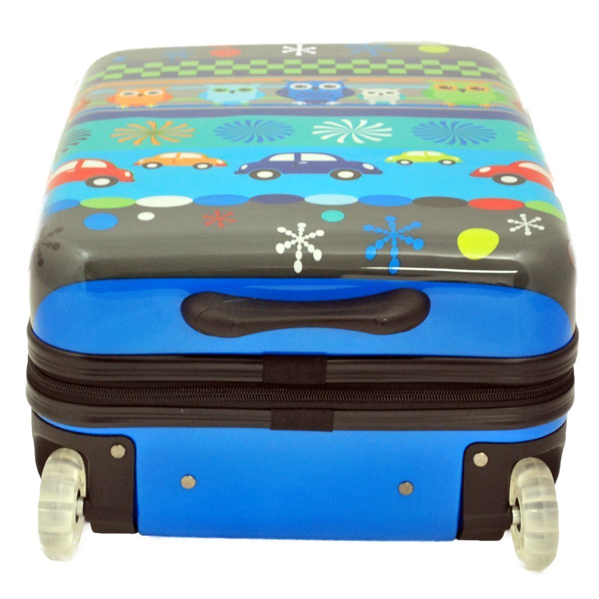 Snowball | Valise Enfant imprimé Chouettes Voitures | Bagage Cabine garçon Petit Format 2 Roues en Polycarbonate | 27L | 32 x 48 x 20 cm | Coloris Bleu