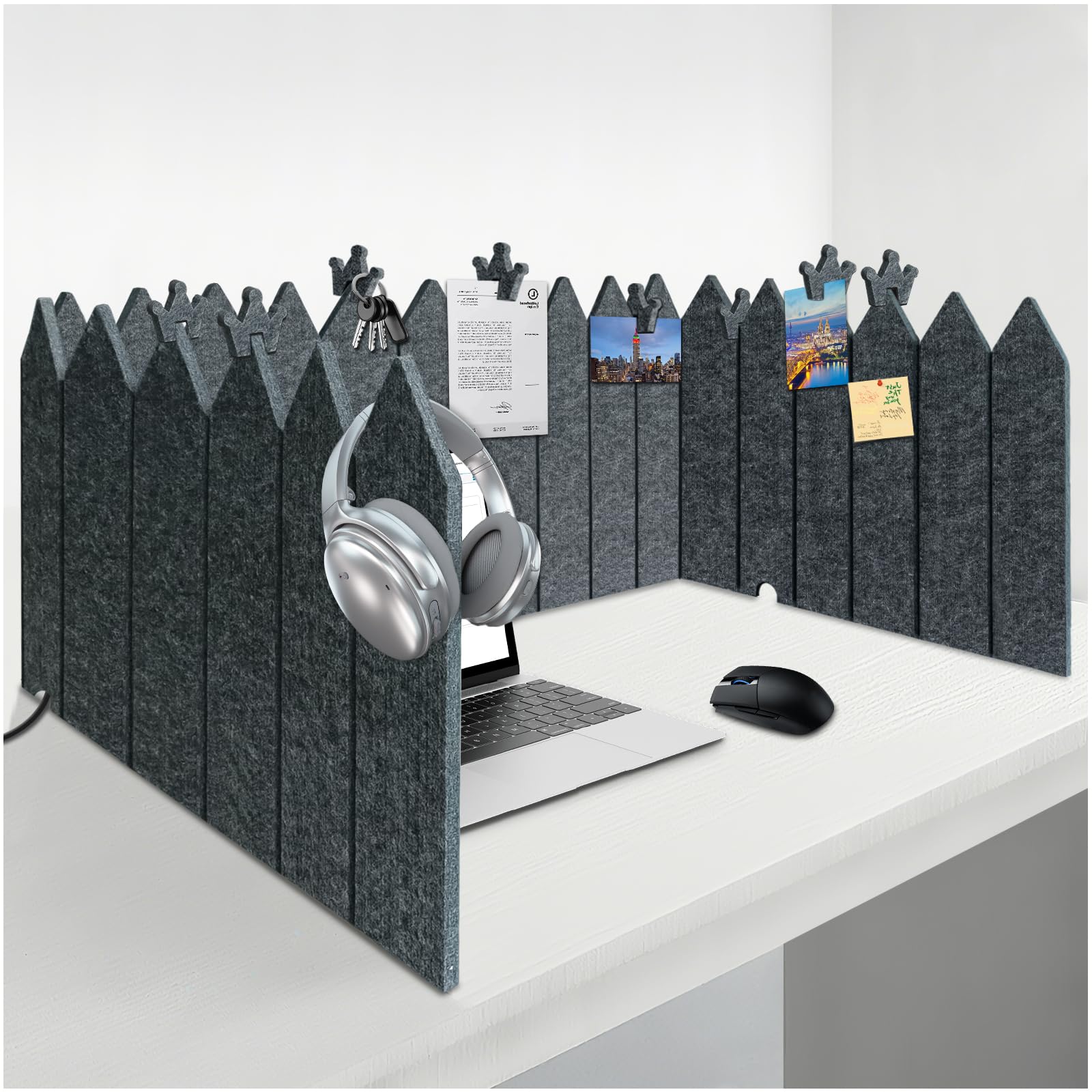 Séparateur de bureau acoustique pliable BXI 42x218cm avec 8 clips pour table