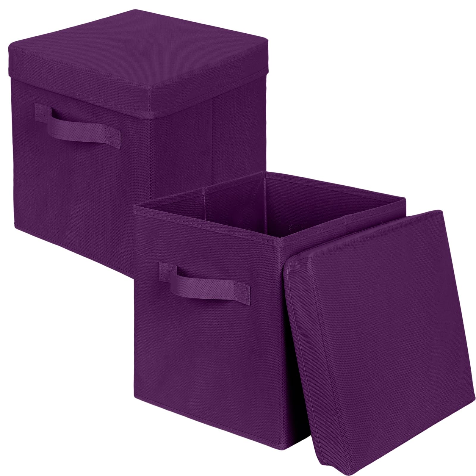 powerking Storage Box Bins, 2 Pack Foldable Fabric Storage Cube with Lid, Clothes Organizer Drawer For Closet And Toys Storage,27x27x28cm,Purple โ image 1