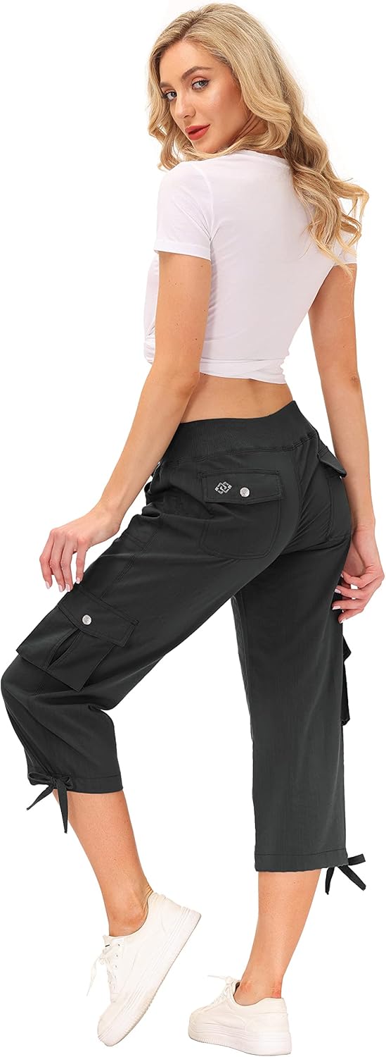 MoFiz Women's Cargo Capris Hiking Pants Lightweight Quick Dry Outdoor Athletic Travel Casual Loose Comfy Cute Pockets - Image 6