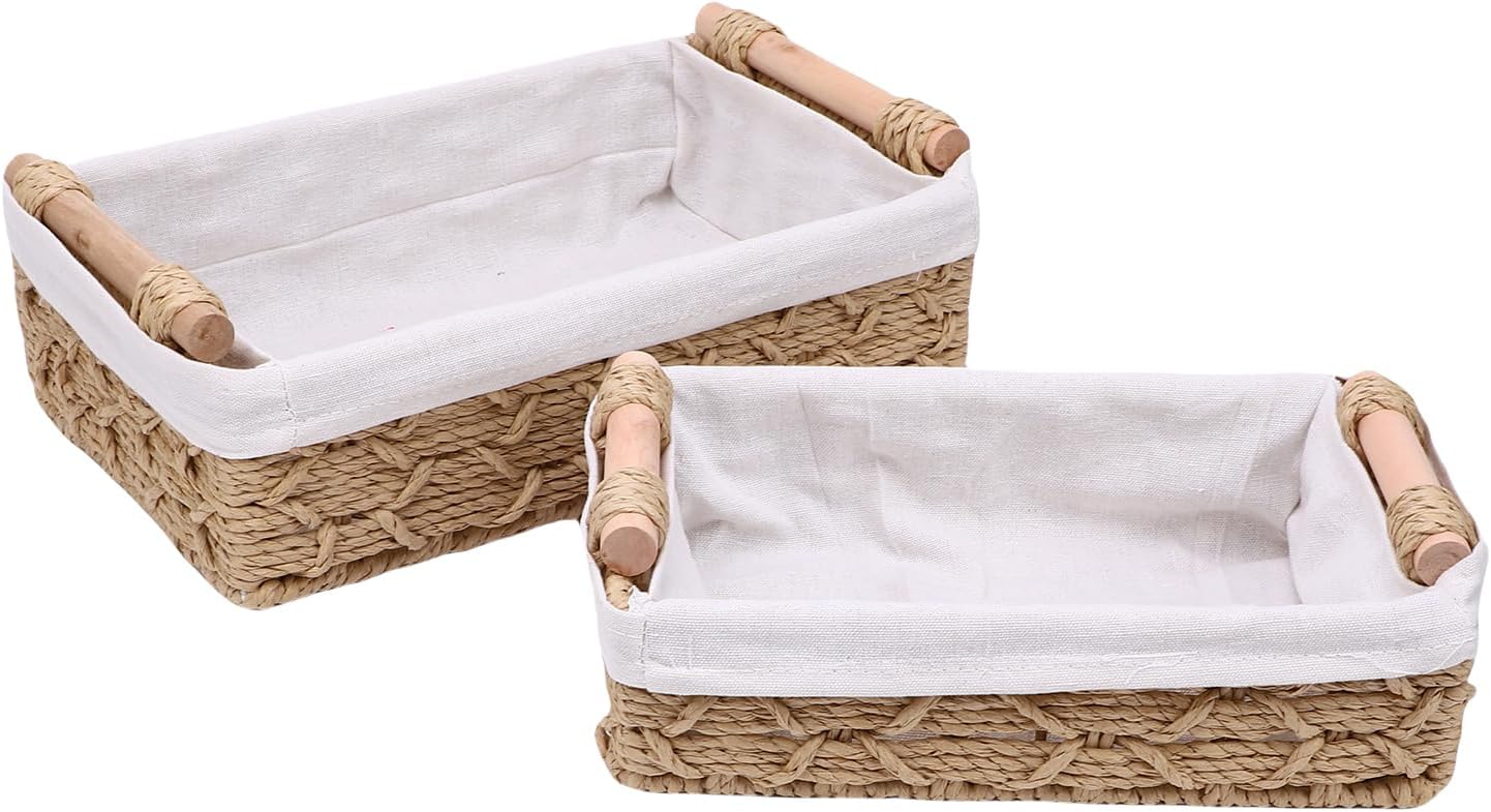 Zunate 2pcs Paper Rope Storage Basket Set, Handwoven Decorative Bins with Handles for Toilet Paper, Towels, Bathroom, Living Room, Bedroom Organization Units