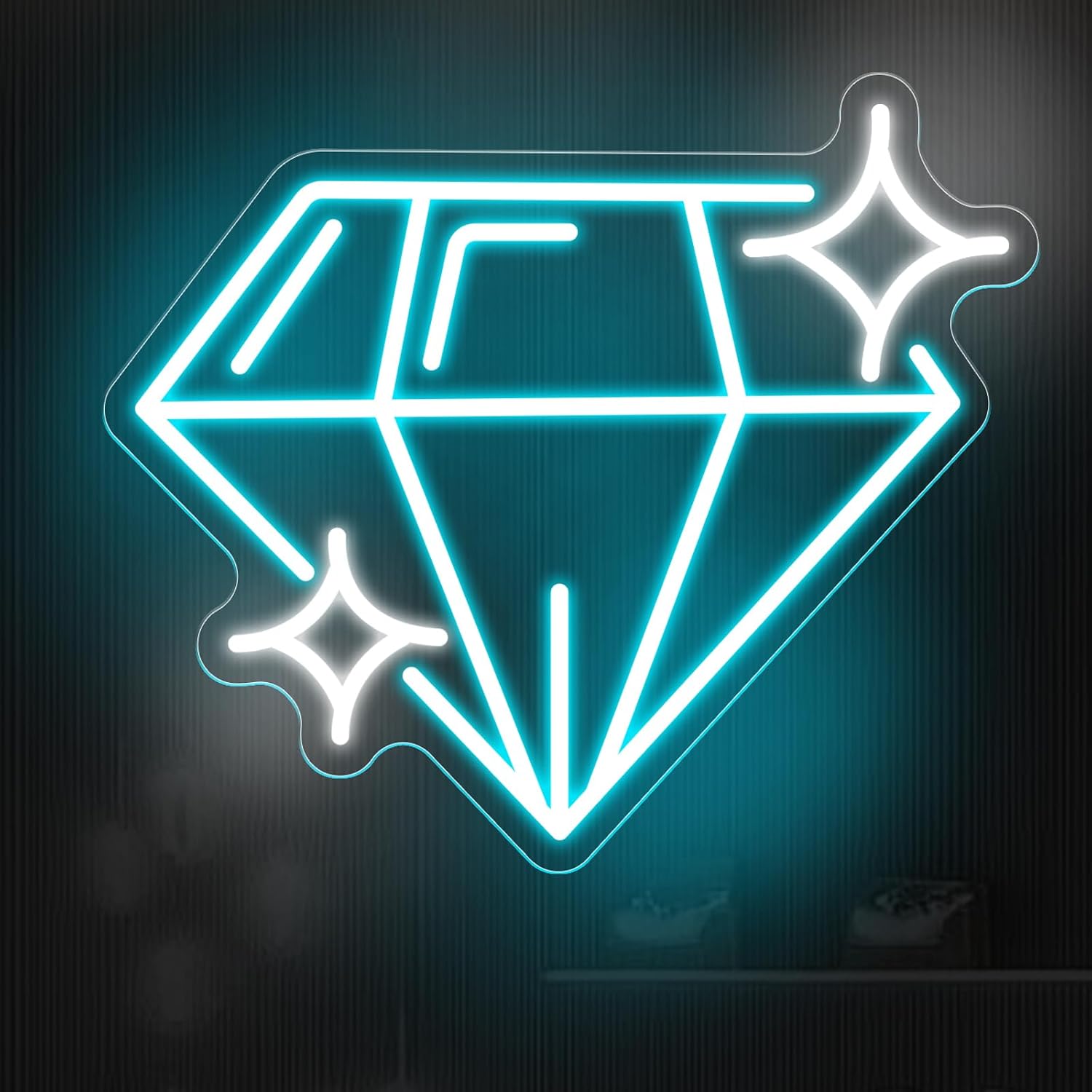 Alluring Brightness, Sparkling Sapphire Diamond LED Neon Sign - USB Powered, Wall-Mounted Light for Jewelry, Makeup Stores, Bars, Parties & Home Decor, 13"x14.8"