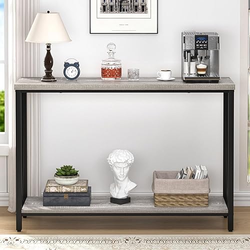 Miniatura 24 de FOLUBAN Mesa consola para entrada, moderna mesa de sofá detrás del sofá, mesa de entrada estrecha para pasillo, sala de estar (industrial, gris