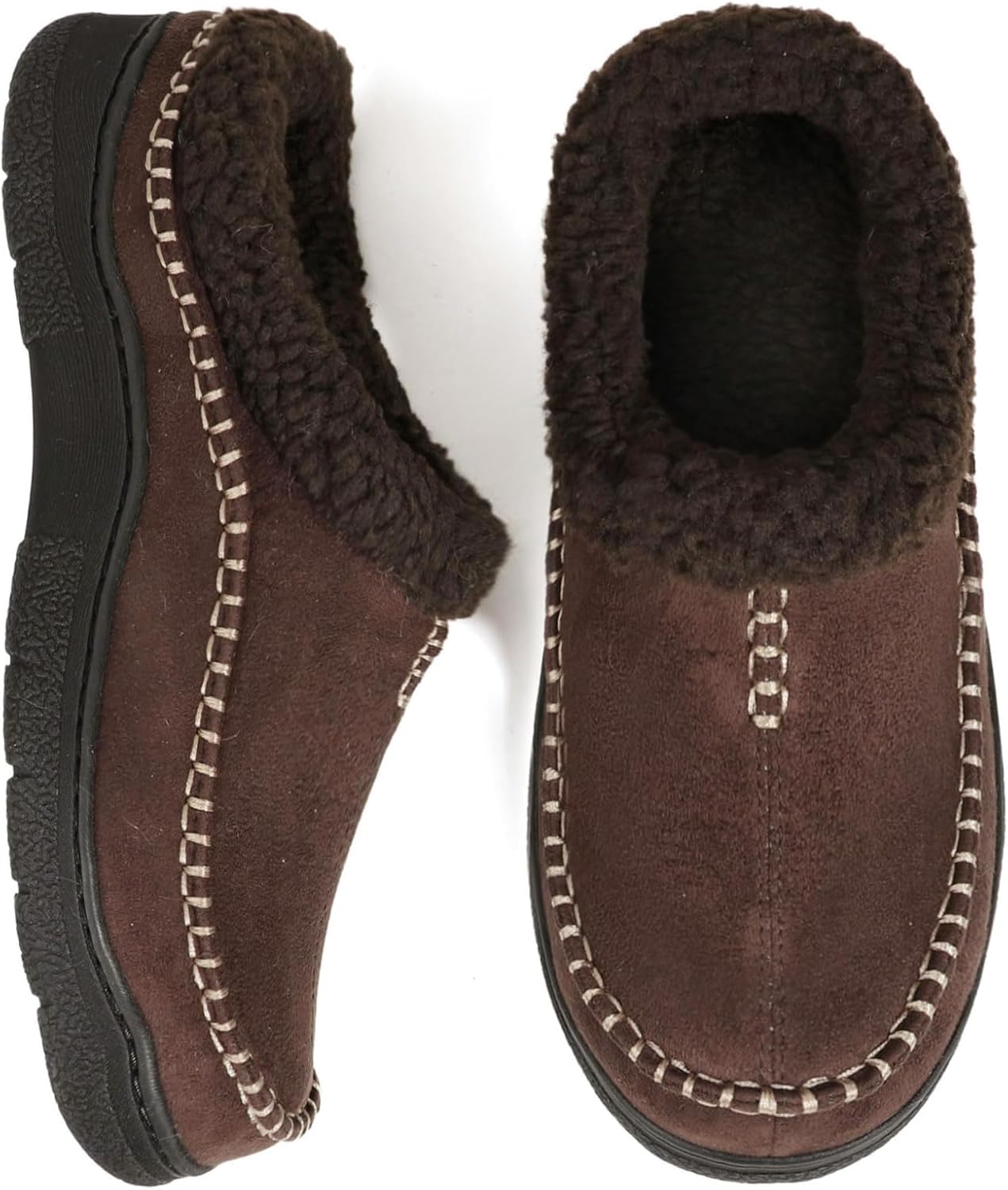 Zigzagger Men's Slip On Moccasin Slippers, Indoor/Outdoor Warm Fuzzy Comfy House Shoes, Fluffy Wide Loafer Slippers