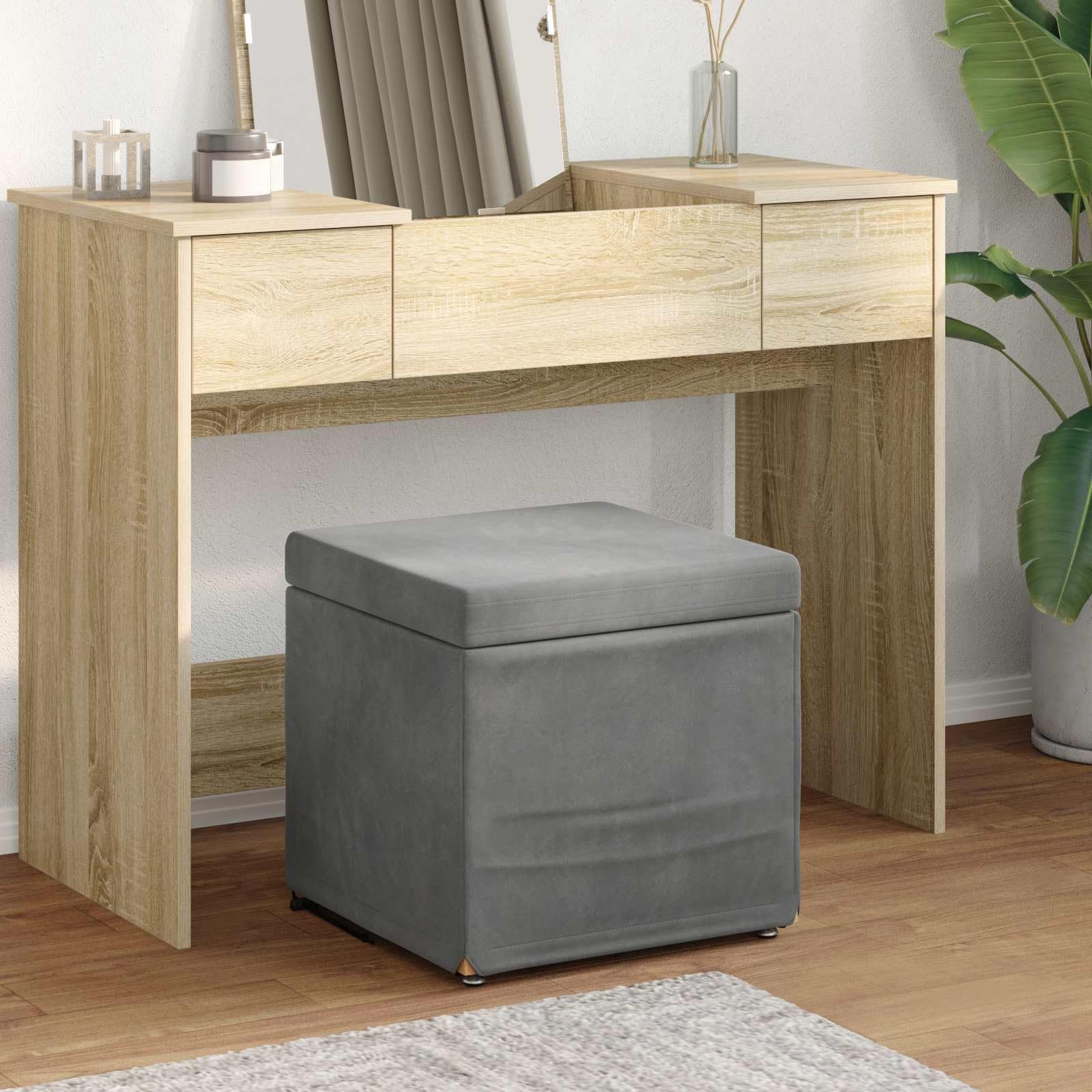 Tabouret gris foncé 41x41 cm en velours et bois pour bar