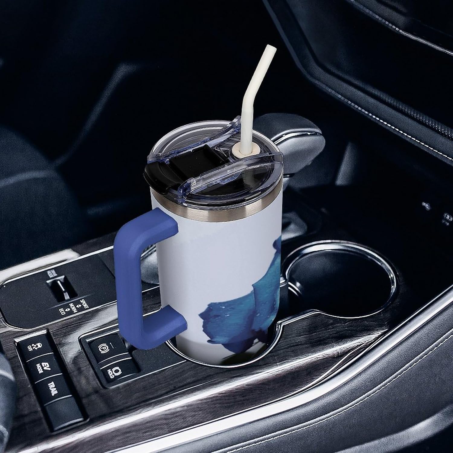 Blue Rose Blooms Tumbler 40 Oz with Handle&Lid Large Car Cup Stainless Steel Vacuum Travel Mug Insulated Water Bottle Leak-proof Portable Coffee Cup for Home Car Outdoor