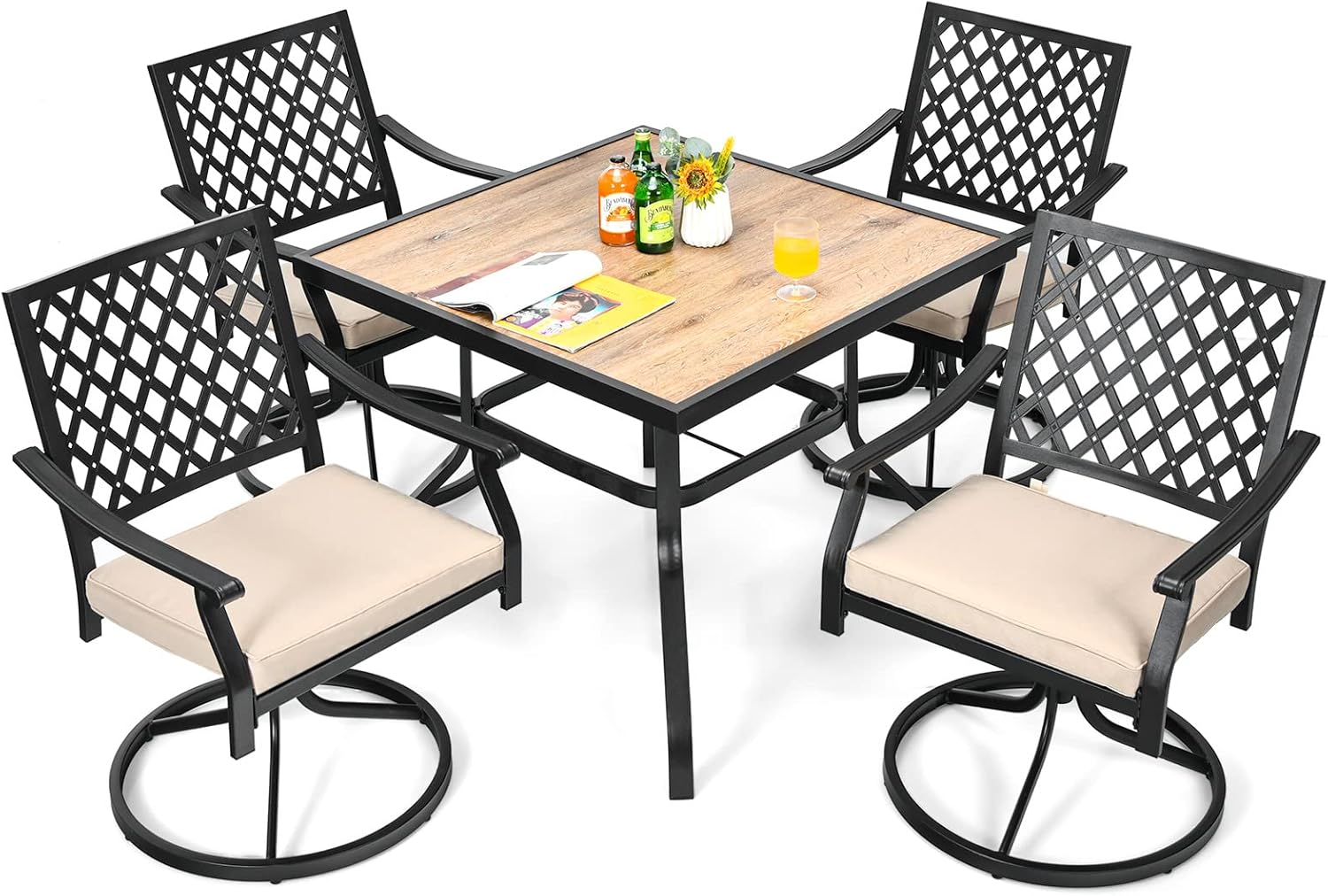 Giantex Patio Dining Table, Outdoor Square Bistro Table, Rustproof Steel Frame, Yard Porch Deck Garden Furniture, Easy Assembly