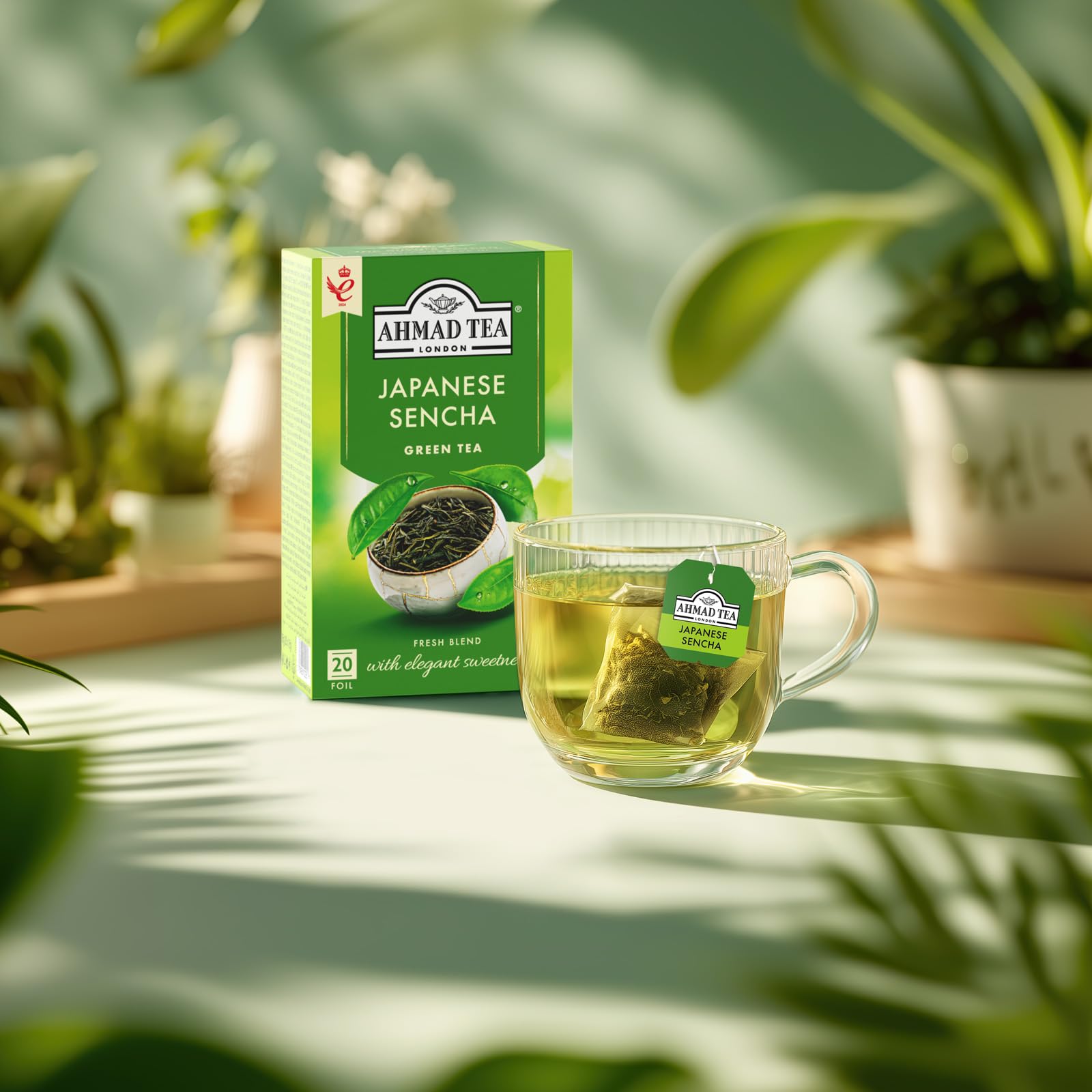 Ahmad Tea Japanese Sencha - Te verde con hojas tradicionales - Bolsitas de te selladas individualmente con 1,8 g de te por porcion - 20 bolsitas de te (paquete de 1)