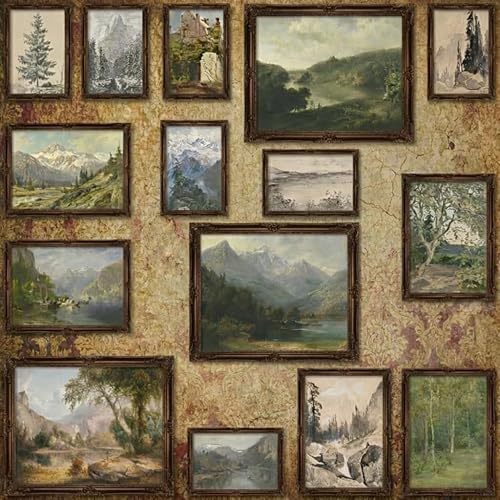 LANCHI95 15 PCS Vintage Wall Decor - Vintage Art Prints, Rustic Gallery Wall Print, French Country Nature Landscape Painting, Moody Vintage Poster