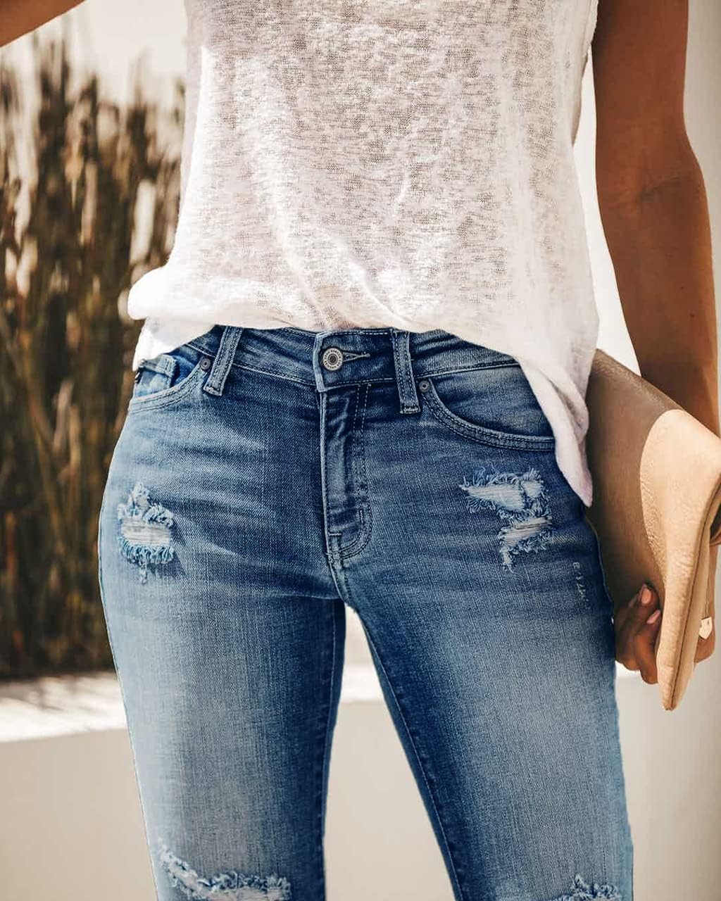 DGRPI Women's Boyfriend Skinny Jeans Ripped Distressed Stretchy Denim Pants - Image 2