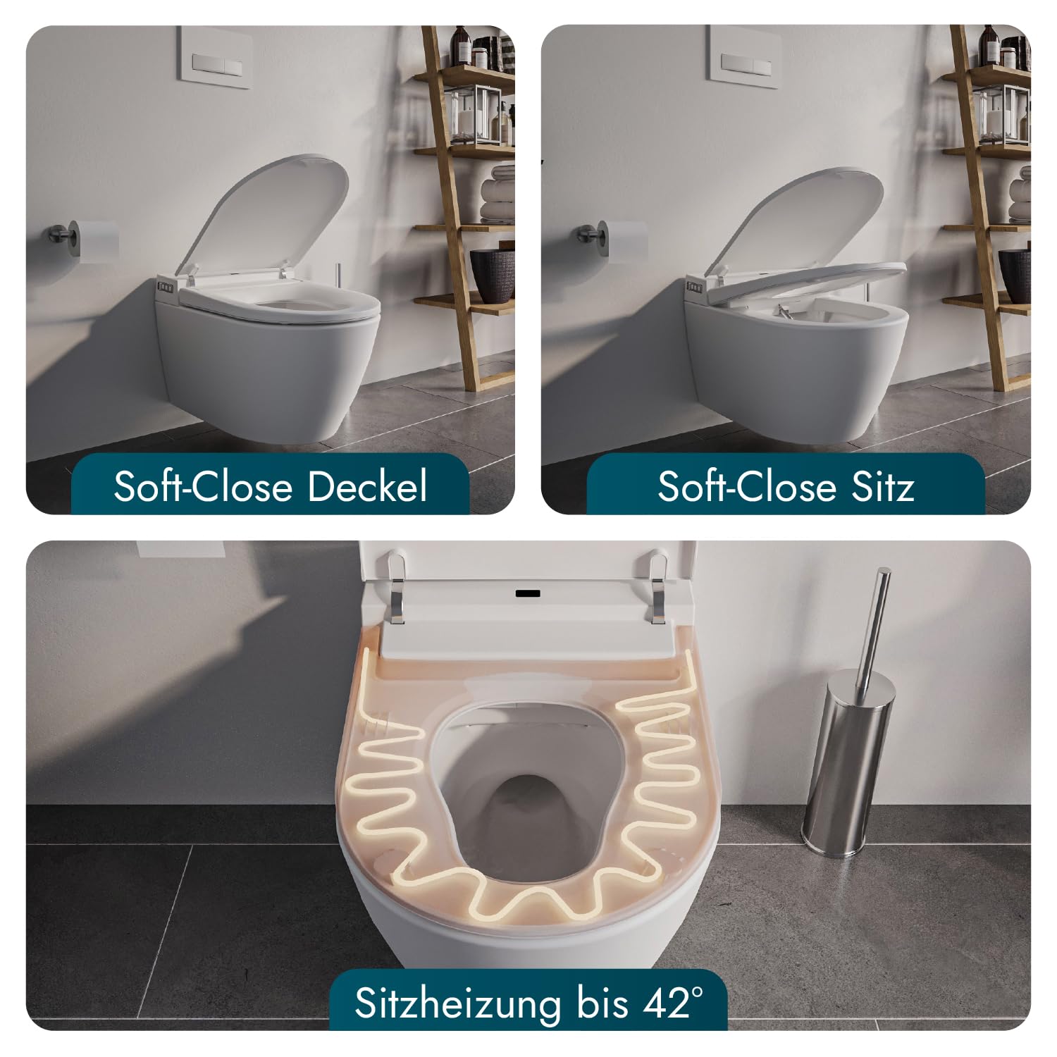 Bernstein Dusch WC 540 Pro in Weiß spülrandloses Hänge WC mit Bidet Funktion Sitzheizung Sterilisator Warmlufttrockner Geruchsfilter und Fernbedienung für maximale Hygiene und Komfort