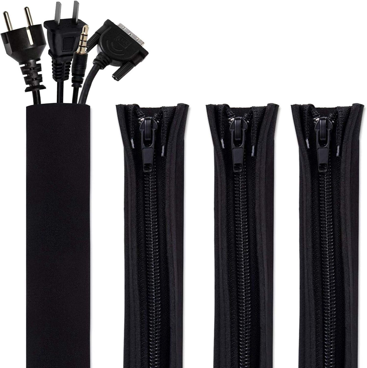 Product image of Bestfy Cord Organizer System Cable Management Sleeve, 19.5 inch, Wire Cover with Zipper, Cable Wrap, Cord Sleeves for TV, Computer, Office, Home Entertainment, 4 Pack