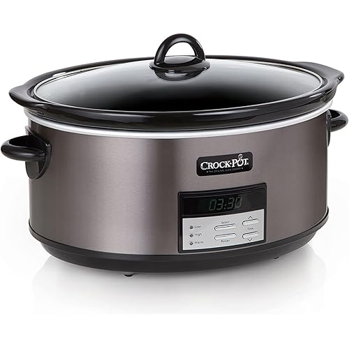 Crock-Pot Large 8-Quart Programmable Slow Cooker with Auto Warm Setting Black Stainless Steel