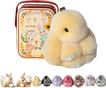 Easter Cute Bunny Plush Keychain Iron Box, Handmade Soft Plush Rabbit Charm, Soft Bunny Keychain With Tin