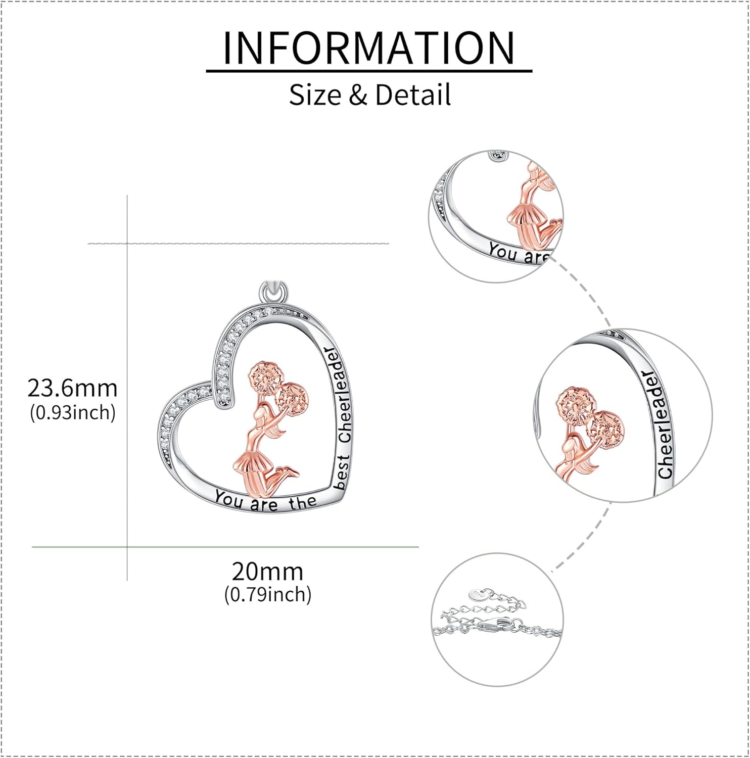Cheerleader Necklace 925 Sterling Silver Heart Cheerleading Pendant Necklaces Cheerleader Jewelry Sport Birthday Gifts for Women - Image 4