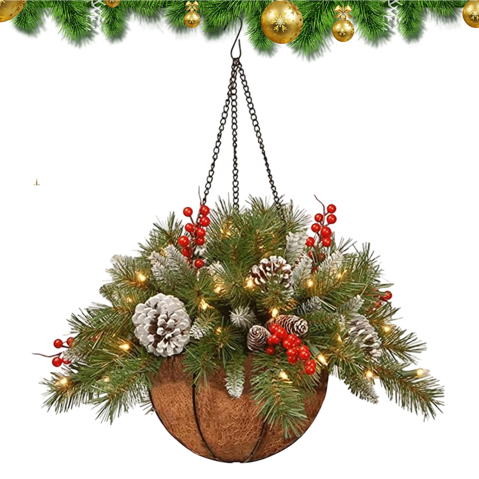 Panier de Noël artificiel et décoration de porche festive pour extérieur et jardin