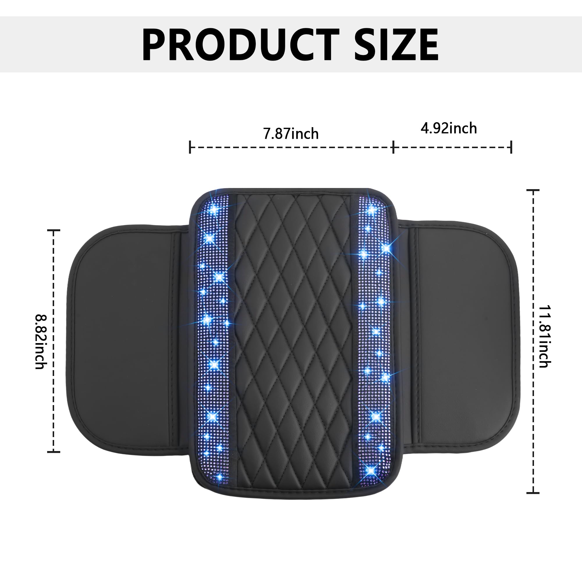Stacool Upgraded Car Center Console Cover with Rhinestones,Microfiber Leather Car Armrest Cover Cushion with 2 Storage Bags,Universal Cars Armrest Storage Box as Cars Interior Accessories view 2