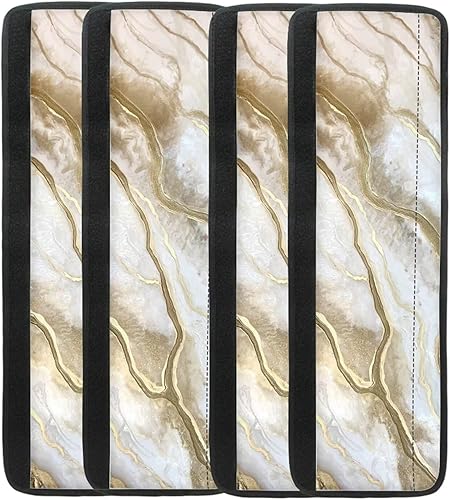 Miniatura 2 de Coldinair Juego de 4 fundas para manijas de puerta de refrigerador con estampado de mármol dorado, mantienen limpios, lavables y duraderos para