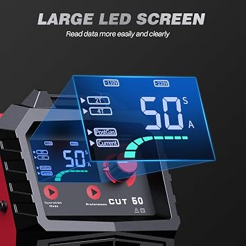 ARCCAPTAIN 50A Plasma Cutter Machine, 110V/220V Dual Voltage, 2/3 Max Cut | 1/2 Clean Cut, 1/4 NPT Fitting, Large LED Display, 2T/4T, PT Adjustable, Smart Fan, DC Inverter IGBT, For Beginners DIY