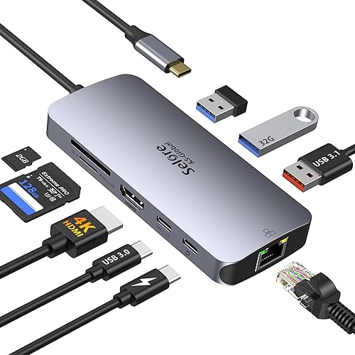 Adaptadores USB C para MacBook ProAir, Selore Hub USB C 9 en 1 con HDMI 4K, 2 puertos USB-C 3.1 GEN2 de 10 Gbps, Ethernet de 1 Gbps, puertos de