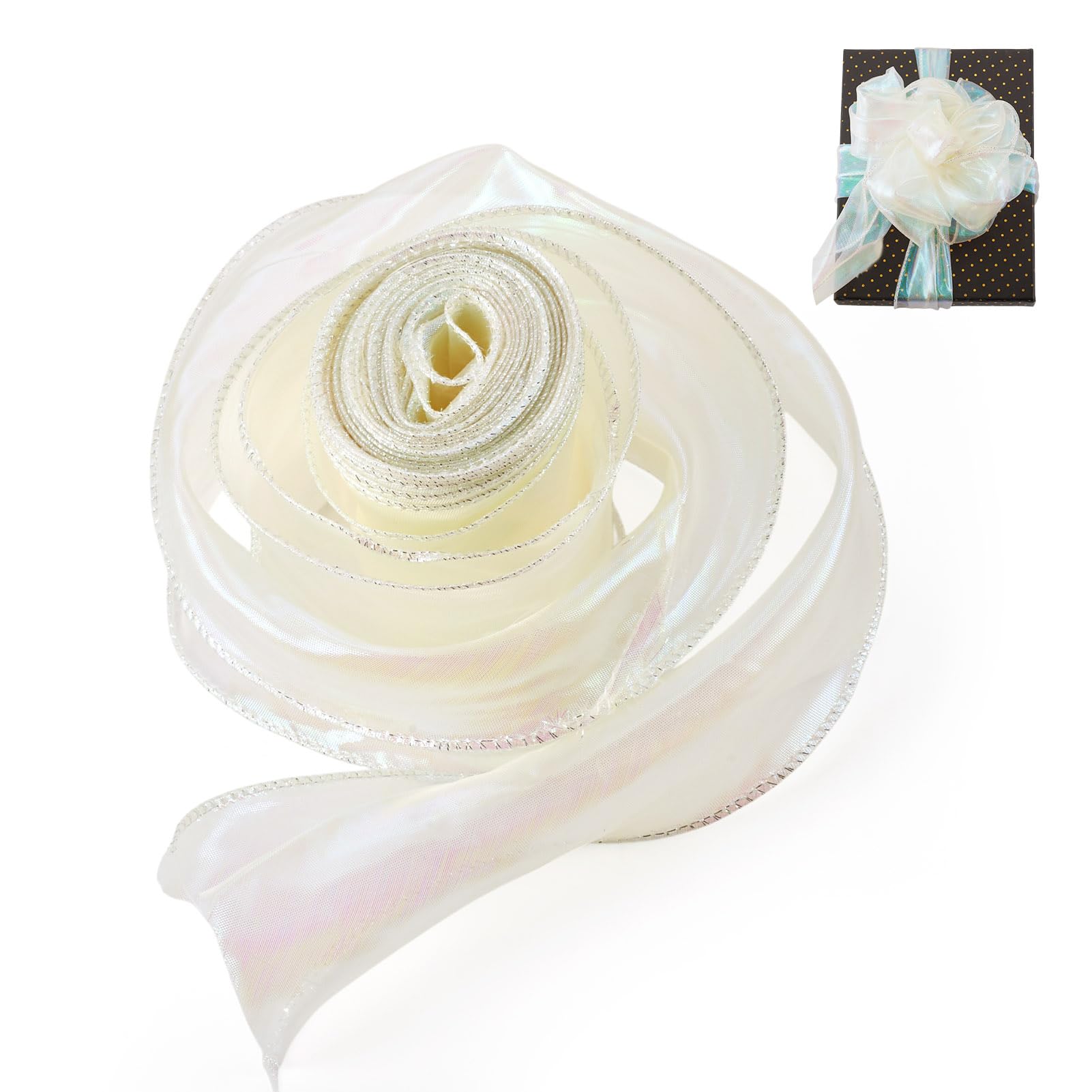 Spritewelry 15 Yards Iridescent Organza Ribbon Light Yellow Shimmer Chiffon Ribbon for Gift Wrapping Bouquets Wedding Christmas Home Party Decor 100mm โ image 1