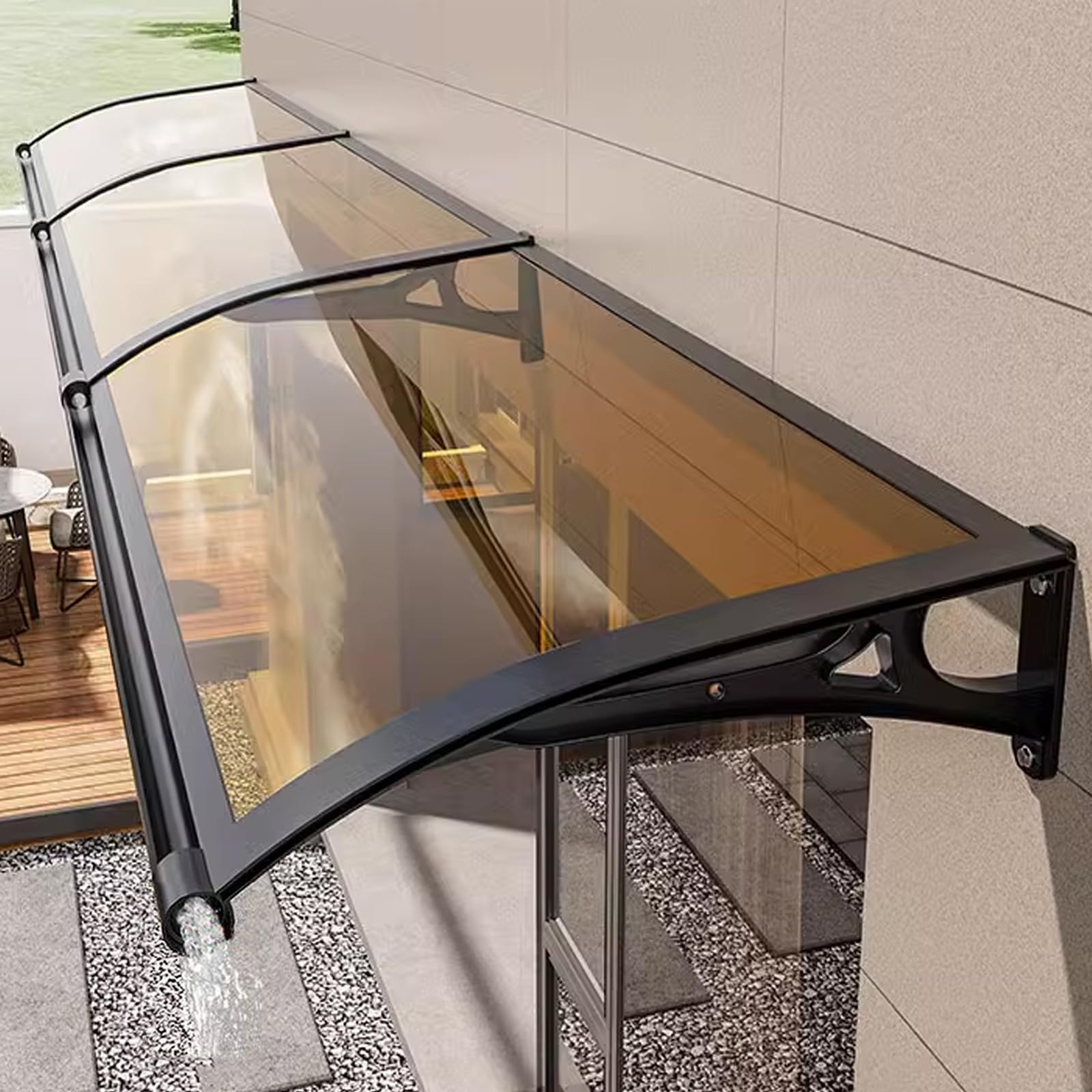 Auvent polycarbonate solide contre pluie et UV, marquise 60x140 cm anti-jaunissement