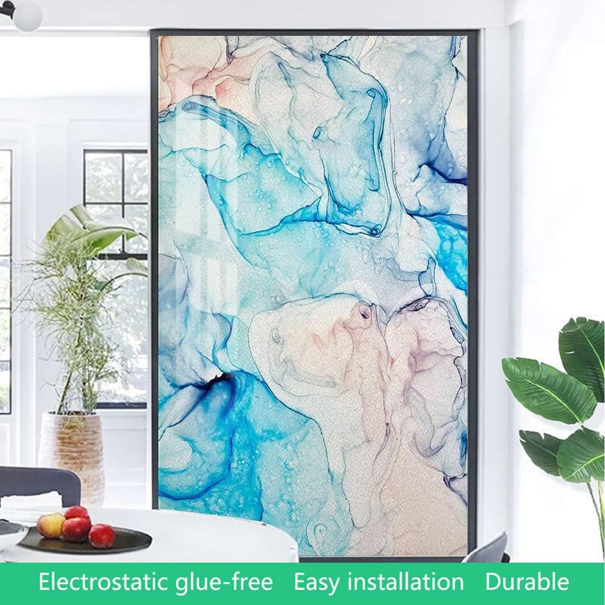 Multicolor Window Privacy Film Glass Sticker Decal Cloudy Hazy Crack Lines Window Film Privacy Static Window Clings Vinyl Blue Purple Marble 31.5Wx62.9L-inch