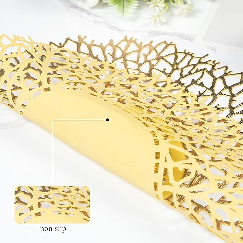 Miniatura 5 de Juego de 6 manteles individuales de vinilo con diseño de hojas doradas, lavables, fáciles de limpiar, resistentes al calor, manteles individuales