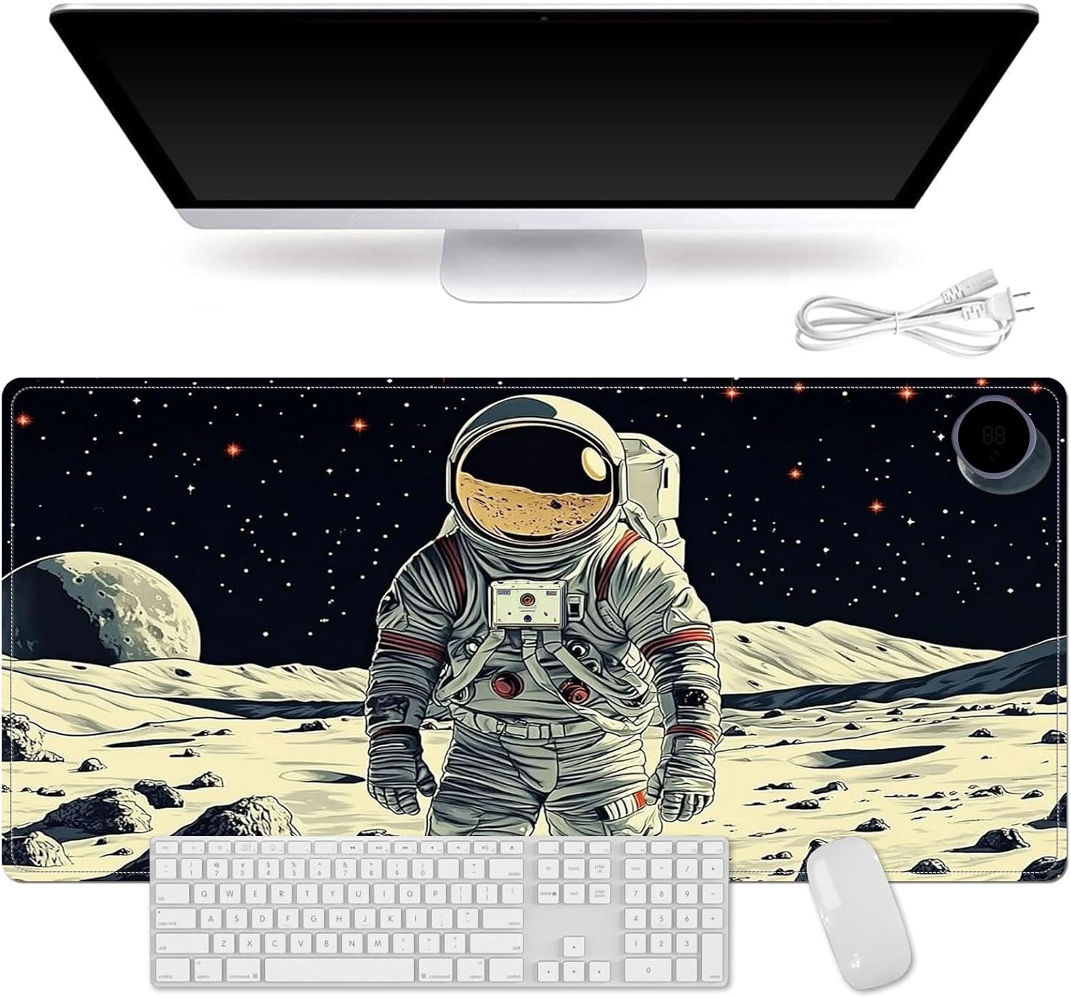 Small Heated Desk Pad 23.6" x 14.2" – Compact Electric Mouse Pad with 3 Heating Levels, Auto Shut-Off, Waterproof PU Surface, Plug-in Warmer for Office or Home Use, Dark Leopard Print