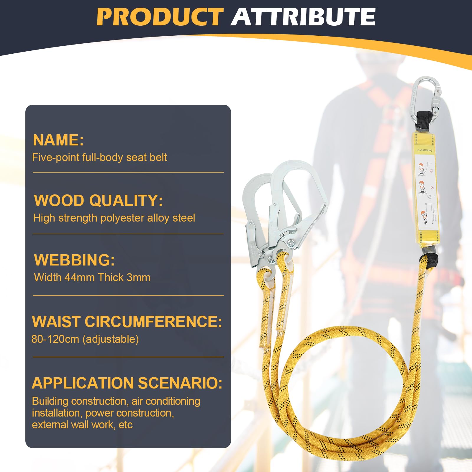 Cintura di sicurezza anticaduta, set di cinture di sicurezza a 5 punti, cintura di sicurezza con cuscinetto e anello a D regolabile, 2 ganci