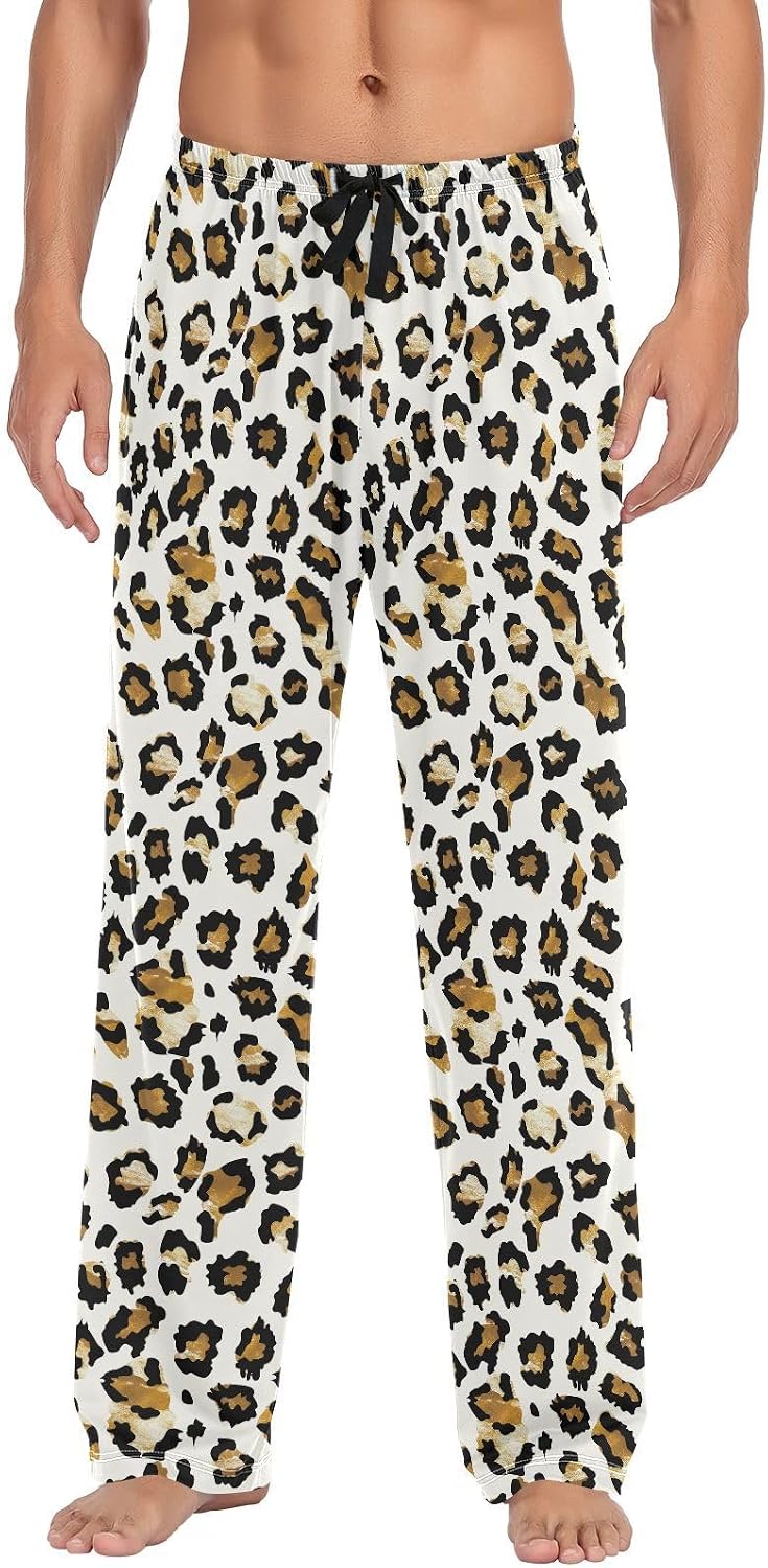ALAZA Leopard Print Cheetah Men's Sleepwear Mens Pajama Pants Bottoms with Pockets, S