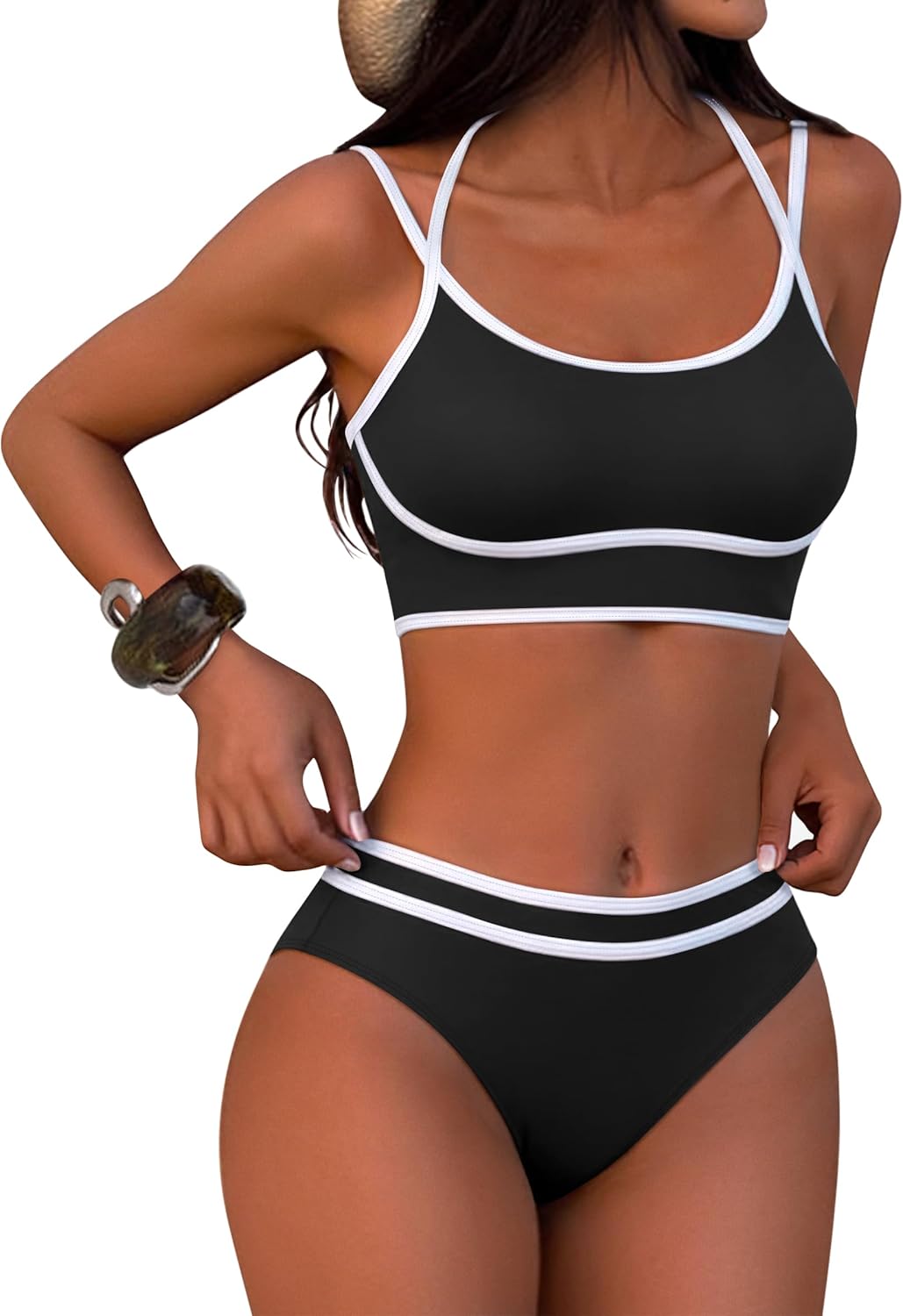 ANRABESS Womens Halter Bikini Set Color Block Two Piece Swimsuits High Waisted Bathing Suit 2026 Summer Beach Trendy Swimwear