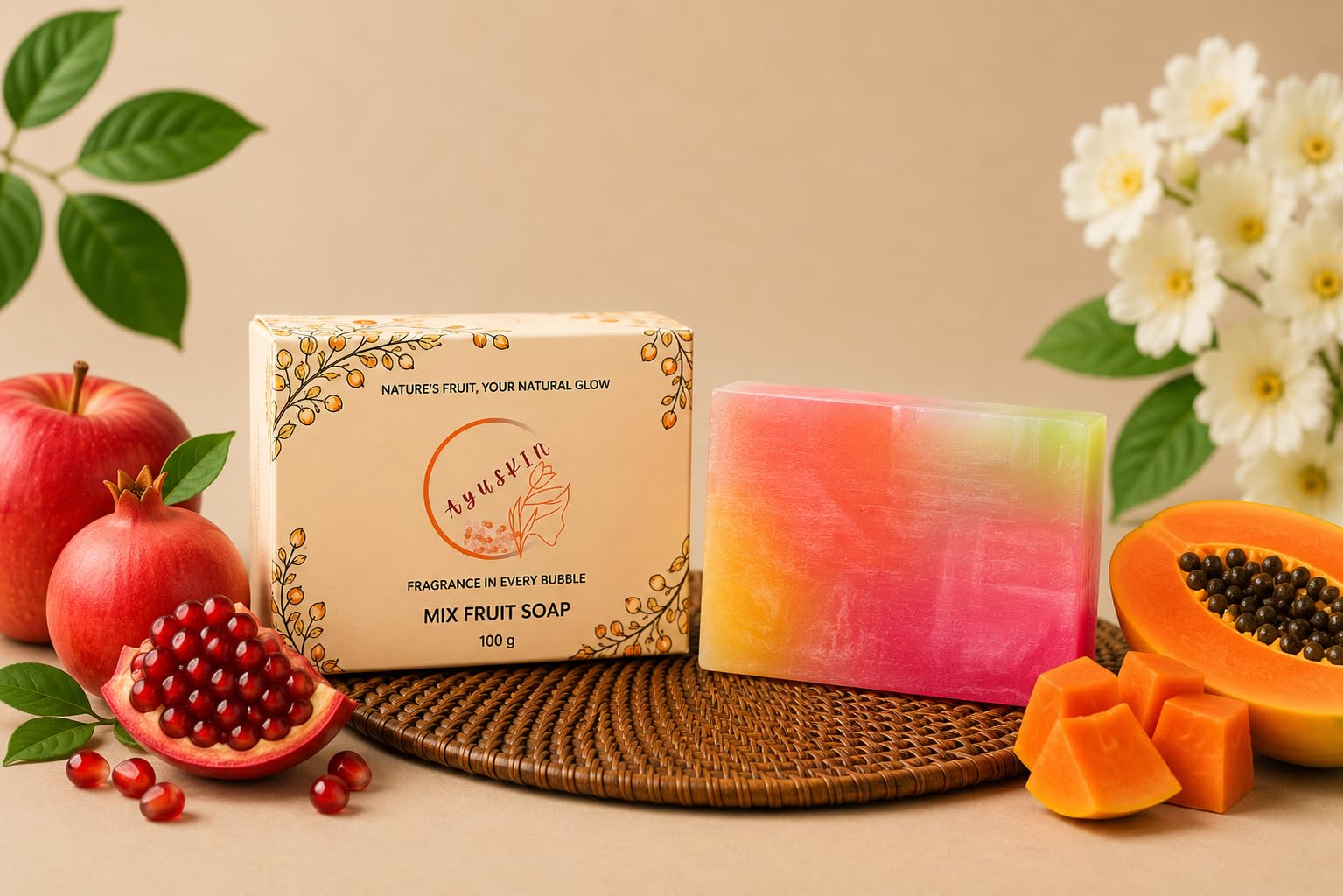 Ayuskin Mix Fruit Soap with Natural Ingredients | Brightens & Nourishes | Pack of 3 (100g x 3 = 300g)-image-2