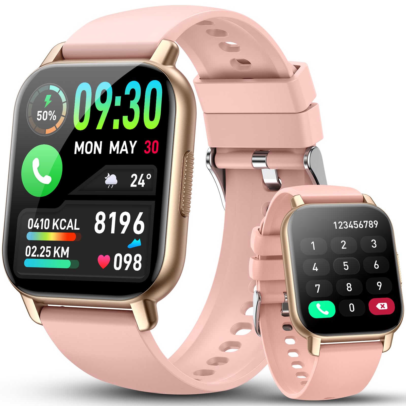 Smartwatch Uomo Donna, Effettua e Risposta Chiamate,1.85" Orologio Smartwatch con SpO2 Cardiofrequenzimetro Contapassi, 112+Modalità Sportive Fitness Tracker, Impermeabile IP68 Smart watch, Oro Rosa