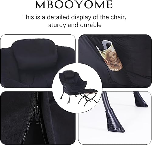 Miniatura 5 de Silla Lazy con otomana plegable, sillón moderno con reposabrazos, un bolsillo lateral y reposapiés plegable, silla de lectura de ocio para sala de