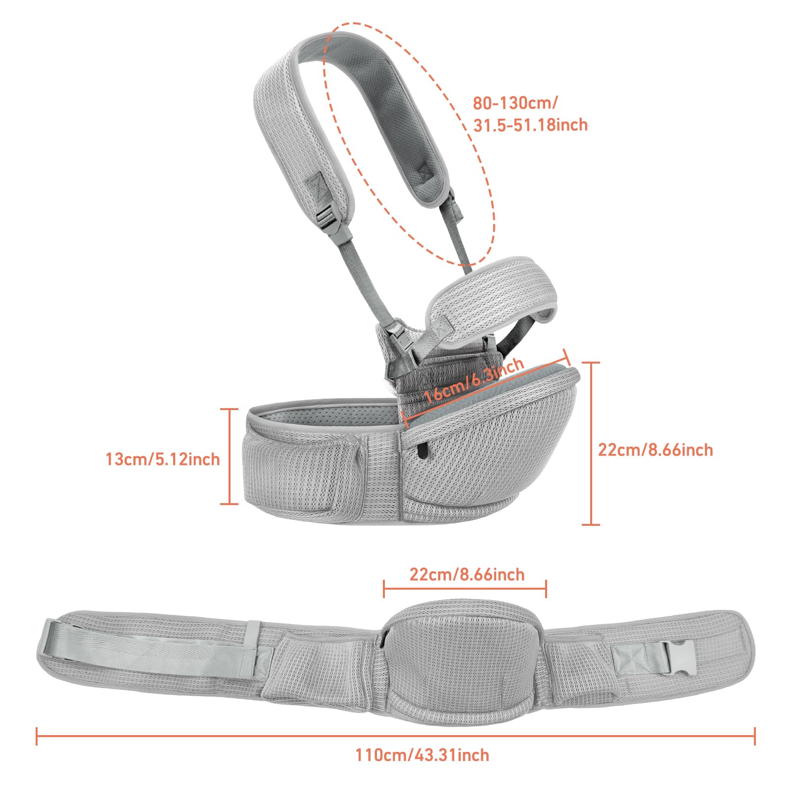 IULONEE Tragetuch Babytrage Neugeborene Ab Geburt Hüfttrage Kleinkind Trage Hüftsitzträger Ergonomischer Tragehilfe Babytrage Baby Hüftsitz Tragehilfe Für Neugeborene (Grau)