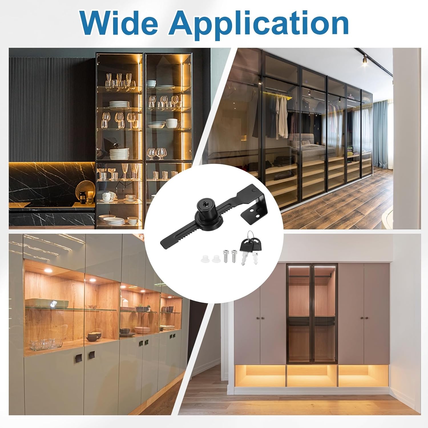 1.3" Sliding Glass Door Ratchet Lock, Keyed Alike Secure Showcase Display Case Lock - No Drill, for 20-30mm/ 0.79-1.18 inch Cabinet Stores Glass Door, Black