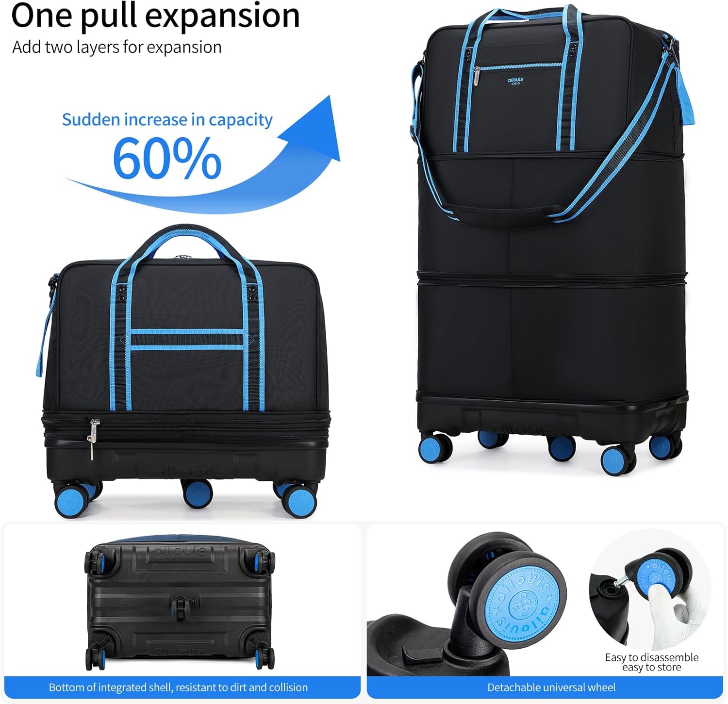 Rolling Duffle Bag with Detachable Wheels, Large Capacity Expandable Foldable Suitcase for Travel,Collapsible Luggage Carry on Duffel Overnight Weekend Bags - Image 4