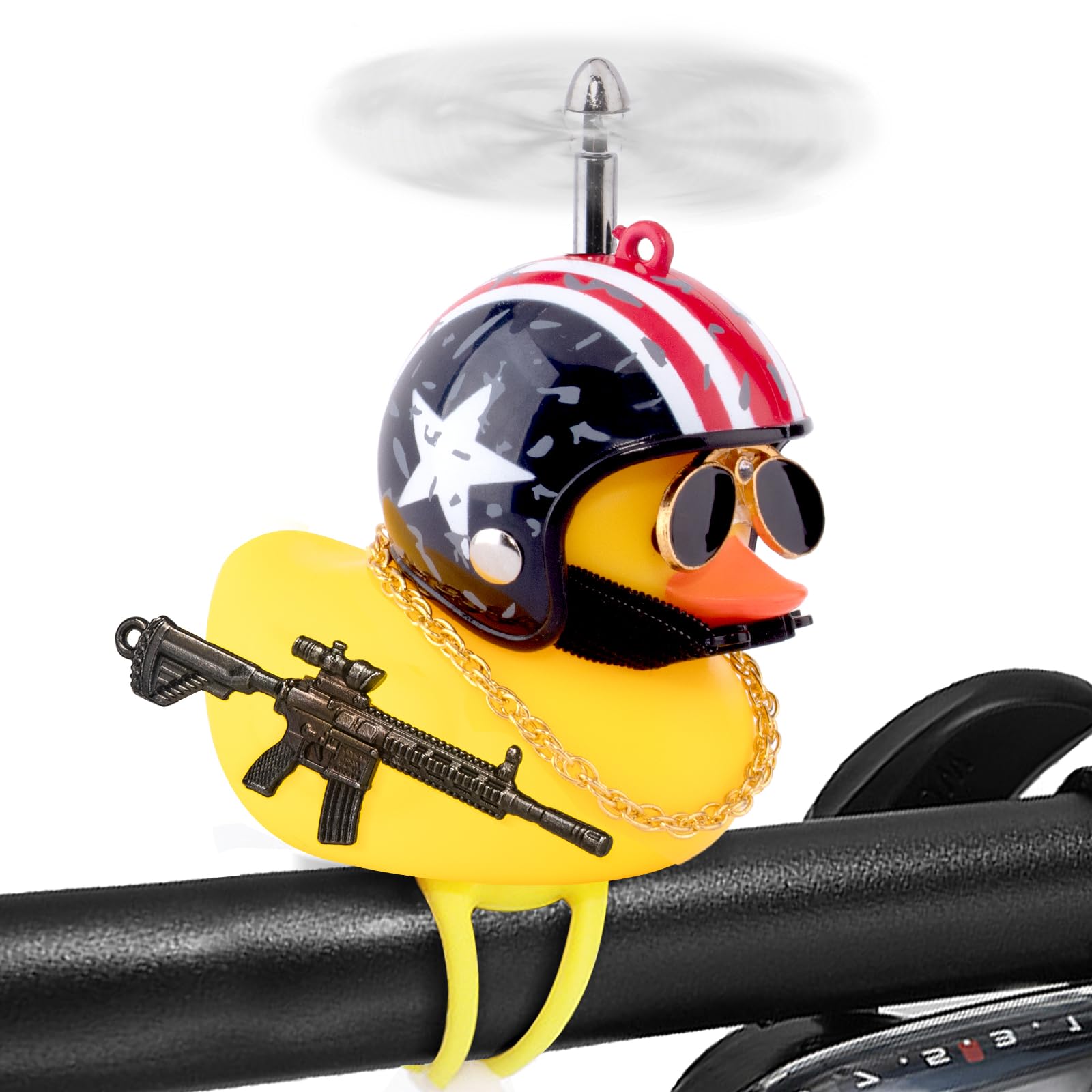 wonuu Rubber Duck Bike Bell, Squeeze Ducks with Helmet for Cycling Car Dashboard Decorations Motorcycle Bicycle Accessories
